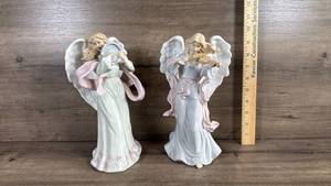 lot 235 image: Porcelain Angel Figurines with Musical Instruments Set of 2