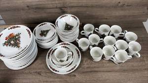 lot 243 image: 60 piece Christmas Holiday Dinnerware Set with Holly Pattern