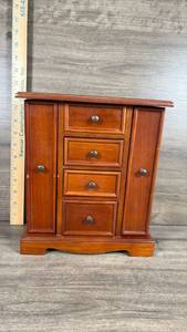 lot 247 image: Wooden Jewelry Box with Multiple Drawers and Storage Compartments