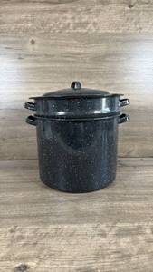 lot 277 image: Black Speckled Enamel Double Boiler Steamer Pot Set