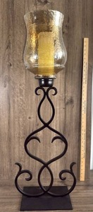 lot 294 image: Large Glass Hurricane Candle Holder with Iron Stand