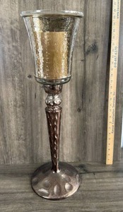 lot 295 image: Mercury Glass Hurricane Candle Holder with Twisted Stem