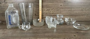 lot 296 image: Mixed Glass Collection Lot with Bottles Bowls and Decorative Pieces