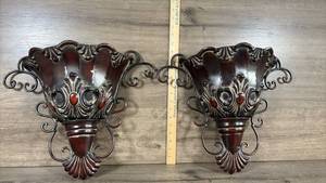 lot 310 image: Decorative Metal Wall Sconces with Ornate Design