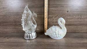 lot 339 image: Swan Figurines with Light-Up Base Set one is plastic