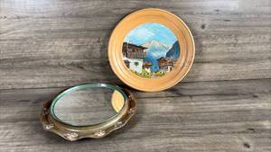 lot 349 image: Hand Painted Alpine Village and Decorative Mirror