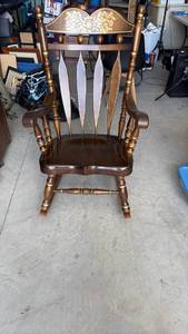 lot 363 image: Wooden Rocking Chair with Floral Inlay Design