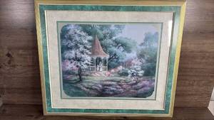 lot 370 image: Framed Garden Gazebo Print with Gold Frame and Green Matting