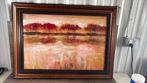 lot 374 image: Abstract Autumn Landscape Oil Painting in Wood Frame