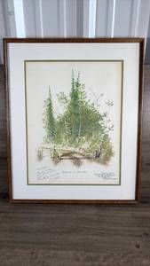 lot 379 image: Framed Forest Bridge Landscape Art Print