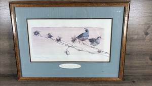 lot 380 image: Valley Quail and Bullthistle by Thomas Quinn Signed Watercolor Print