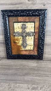 lot 386 image: Decorative Cross Wall Art with Music Sheet Background
