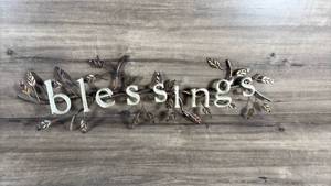 lot 409 image: Blessings Metal Wall Sign with Decorative Leaves