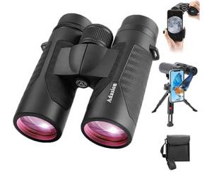 lot 57523 image: 12x42 HD Binoculars for Adults High Powered with Phone Adapter and Tripod, Super Bright BAK4 Prism Waterproof Binoculars for Bird Watching Hunting Hiking Safari Travel SportsAmazons Choice - Retail $96