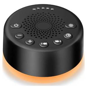 lot 57530 image: Sound Machine Easysleep White Noise Machine with 25 Soothing Sounds and Night Lights with Memory Function 32 Levels of Volume and 5 Sleep Timer Powered by AC or USB for Sleeping Relaxation (Black) - Retail $27