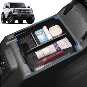 lot 57532 image: Center Console Organizer fit for 2025 2026 Ford Bronco 4 Door Bronco Center Console Storage with Rubber Mats for Ford Bronco 2025 Storage Accessories Not for 2 DoorManualSport Model - Retail $20