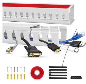 lot 57536 image: Cable Duct Management Raceway Kit, 31.4 (2 x 15.7) Server Rack Management, Hide Network HDMI VGA Cables, Open Slot Track Desk Wire Channel, White 2 Pack - Retail $13