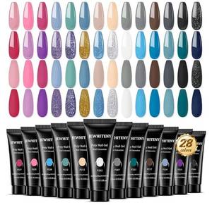 lot 57540 image: 28 Colors Poly Nail Gel Set - 15ml Nude Pink Brown Black Grey Blue Yellow Tones for French Manicure DIY Nail Art Salon & Home Use Holiday Gift - Retail $21