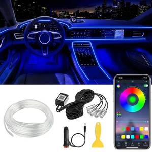 lot 57541 image: Interior Car LED Strip Lights APP Control, 5 in 1 RGB 16 Million Colors Ambient Lighting Kit with 236 inches Fiber Optic, Music Mode Inside Car Lighting Decorations - Retail $20