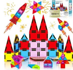 lot 57554 image: Mini Magnetic Tiles for Kids, Magnetic Building Set, Construction STEM Travel Toys for Boy Girl Ages 3, Montessori Preschool Learning Educational Sensory Magnet Creative Toy Gift for Toddlers, 32 Pcs - Retail $9