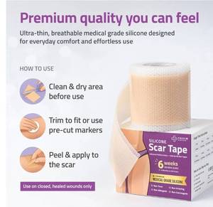 lot 57557 image: C-Section Scar Tape & Silicone Scar Sheets - Clinically Proven Medical Grade Waterproof Soft Reusable Scar Treatment Strips for Surgical, Keloid, Acne & Burn Scars (1.6 x 120) C Section Must Have - Retail $13