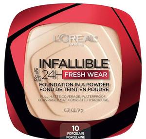 lot 57574 image: LOreal Paris Makeup Infallible Fresh Wear Foundation in a Powder, Up to 24H Wear, Waterproof, Porcelain, 0.31 oz. (Packaging May Vary) - Retail $19