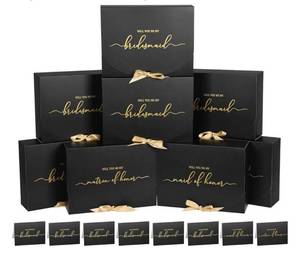 lot 57578 image: 8Pack Bridesmaid Proposal Box with Bridesmaid Cards, Bridesmaid Boxes with Ribbon, Maid Matron of Honor Proposal Box, Black Boxes for Bridesmaid Proposal, Bridesmaid Proposal Gifts - Retail $19