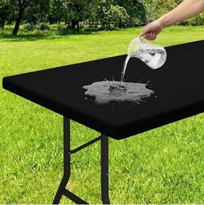 lot 57579 image: Rectangle Tablecloth, Elastic Fitted Flannel Backed Vinyl Tablecloths for 6ft Folding Tables, Waterproof Wipeable Table Covers for Indoor, Outdoor, Picnic and Camping (Black, 30x72) - Retail $13