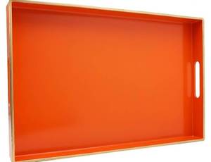 lot 57580 image: Orange Decorative Serving Tray with Handles, Elegant Plastic Coffee Table Tray for Ottoman, Living Room, Home Decor 15.6 X 10.2 - Retail $24