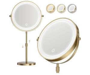 lot 57581 image: Lighted Makeup Mirror, 5000 mAh Rechargeable Double Sided Magnifying Vanity Mirror with 3 Colors, 1x20x, 360° Rotation , Brightness Adjustable lighted mirror with magnification, Antique Bronze - Retail $50