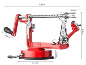 lot 57585 image: Apple Peeler Corer, Long lasting Chrome Cast Magnesium Alloy Apple Peeler Slicer Corer with Stainless Steel Blades and Powerful Suction Base for Apples and Potato(Red) - Retail $27
