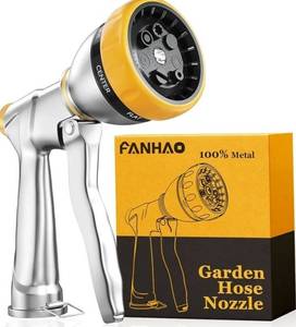 lot 57591 image: Garden Hose Nozzle Sprayer, 100% Heavy Duty Metal Water Hose Sprayer with 7 Spray Patterns, High Pressure Spray Nozzle for Watering Plants & Lawns, Washing Cars & Pets - Retail $25