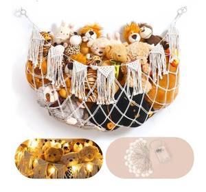 lot 57597 image: Stuffed Animal Storage Hammock with Lights- Boho Wall Hanging Plushie Net for Stuff Animal Organizer and Teddy Bear Storage, Small Toy Hammock for Kids Bedrooms Playroom Nursery(White Small) - Retail $18