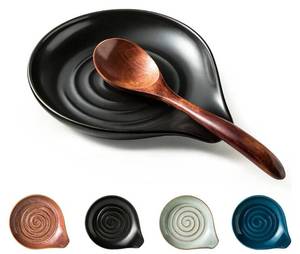 lot 57605 image: Spoon Rest, Porcelain Drip Tray for Multiple Utensils, Cooking&Large Spoon Holder for Stove Top, Modern Farmhouse Kitchen Decor Utensil Holder for Spoons, Ladles, Tongs&Spatula, Black - Retail $15