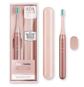 lot 57606 image: Aquasonic Icon ADA-Accepted Rechargeable Toothbrush  Magnetic Holder & Slim Travel Case  2 Brushing Modes & Smart Timers  Gentle Micro-Vibrations (Blush) - Retail $20
