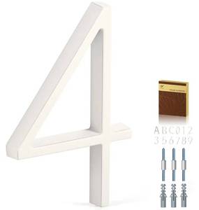 lot 57609 image: 5 Inch House Numbers for Outside, Metal Address Number 4- Modern Design, Weather-Resistant White Crystal Powder Coated Finish, Stain Resistant, No Paint Peeling (White) - Retail $9