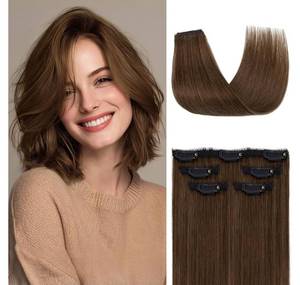 lot 57611 image: Rich Choices Clip In Hair Extensions Real Human Hair-5 Pcs(4PCS Single Clip1PCS 3 Clips)-Remy Short Clip in Extensions for Thin Hairs-Mini Clip ins Hairpiece for Women 10 Inch #4 Medium Brown - Retail $30