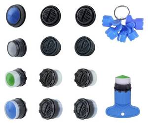 lot 57614 image: 12 Pcs Faucet Aerator with 6 Pcs Faucet Aerator Key Removal Wrench Tool, Aerators Replacement Inserts for Sink M16.5 18.5 21.5 24 mm Tap Aerators Flow Restrictor - Retail $10