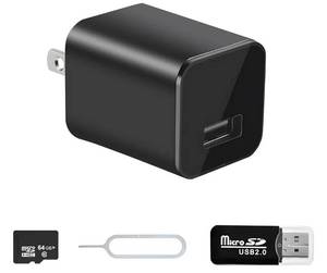 lot 57617 image: Charger Camera - Video-Only 1080P Small Camera with Motion Detection - Nanny Cam for Home Indoor Security - 64GB Micro SD Card Included - No WiFi - Retail $33