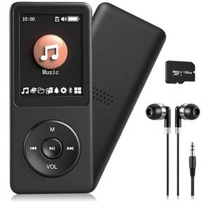 lot 57625 image: 128GB MP3 Player with Bluetooth 5.2 Portable Multi-Function Music Player with HD Speaker, FM Radio, Voice Recorder, E-Book Slim Design Metal Shell (Earphones Included) - Retail $30