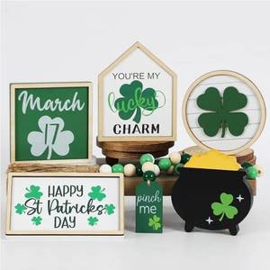 lot 57645 image: St. Patricks Day Decorations  6PCS St. Patricks Day Tiered Tray Decor  Luck Shamrock Wooden Signs Irish Decor  Happy Saint Patrick��s Centerpiece for Home Table Shelf Party - Retail $22