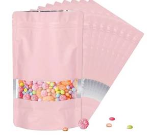 lot 57660 image: 120pcs 4x6 Mylar Bags for Food Storage,Smell Proof Bag with Matte Window Resealable Food Storage Bags for Small Business, Stand-up Foil Pouch Packaging Freeze Dried Candy Bag(Pink) - Retail $14