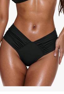 lot 57668 image: Womens V Cut High Leg Ruched Mid Rise Bikini Bottom Swimwear Bathing Suit, S - Retail $18