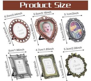 lot 57670 image: 6 Pcs Mini Vintage Picture Frame, One-Inch Size Wallet Picture Frames Tiny Metal Picture Frames Antique Picture Frame for Pictures Paintings Display - Retail $7