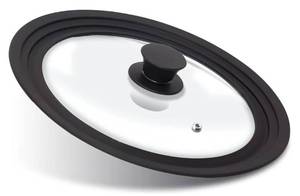 lot 57679 image: Anaeat Silicone Universal Lid for Pots, Pans and Skillets - Tempered Glass Covered with Heat Resistant Silicone Rim Fits 10, 11 and 12 Diameter Cookware -Easy to Use Replacement Frying Pan Cover - Retail $18