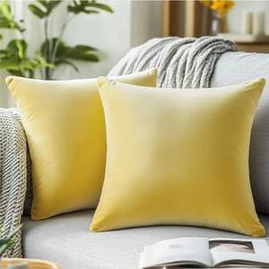 lot 57683 image: Yellow Velvet Pillow Covers 18x18 Inch Set of 2, Soft Solid Decorative Square Throw Pillow Covers, Decor Cushion Covers for Bed Sofa Couch Bedroom Living Room - Spring Summer Light Lemon - Retail $12