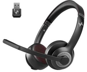 lot 57686 image: Wireless Headset with Mic for Work, Bluetooth V5.2 Headphones with AI Noise Cancelling Microphone, USB Dongle, Clear Calls & Mic Mute, for Laptop, PC, iPhone & Android Phones - Retail $57