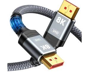 lot 57699 image: 8K 4K DisplayPort Cable 1.4, 25FT DP Cord (VESA Certified, 8K60Hz, 4K144Hz, 2K240Hz165Hz), 32.4Gbps High Speed Display Port Cable for Gaming Monitor, HDRFreeSyncG-Sync, Braided, Grey - Retail $36