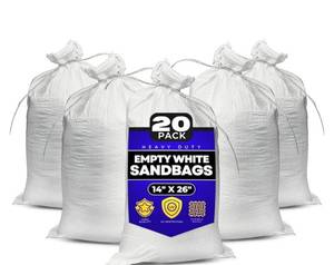 lot 57700 image: Sand Bags with Ties 14 x 26 - Sand Bags for Flooding, Woven Polypropylene Sandbags, 50 lbs Capacity, 14x26 inches, White - Retail $15
