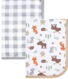 lot 57702 image: Hudson Baby Unisex Baby Cotton Swaddle Blankets, Woodland, One Size - Retail $16